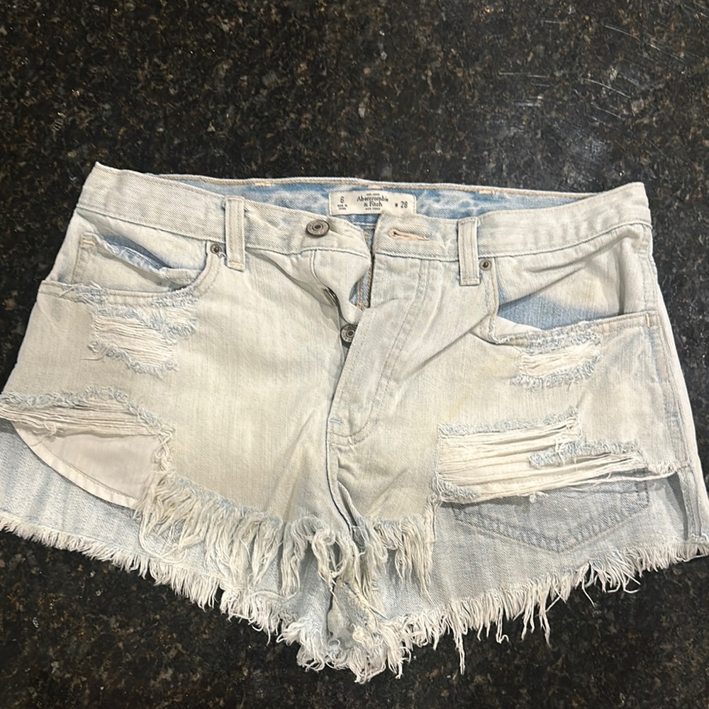 Abercrombie and Fitch Distressed Light Blue Denim Shorts